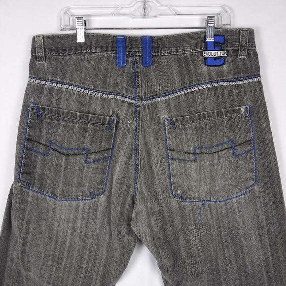 Vtg Evolution In Design Baggy Skater Y2k Jeans Denim Grunge Men 38x34 Gray - Picture 9 of 10